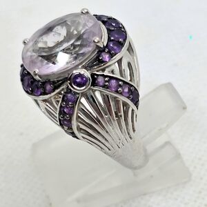 Victoria Wieck Genuine Rose De France Amethyst & African Amethyst Art Deco Ring